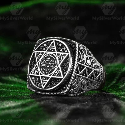 Anillo de plata esterlina 925 negro micro piedra sello de Salomón Daud diseño estrella hombre Foto 1 de 4