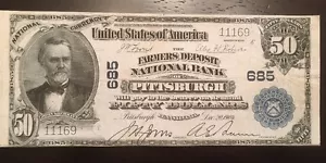 Reproduction $50 National Bank Note 1902 Farmers Deposit Pittsburgh See Below - Picture 1 of 9