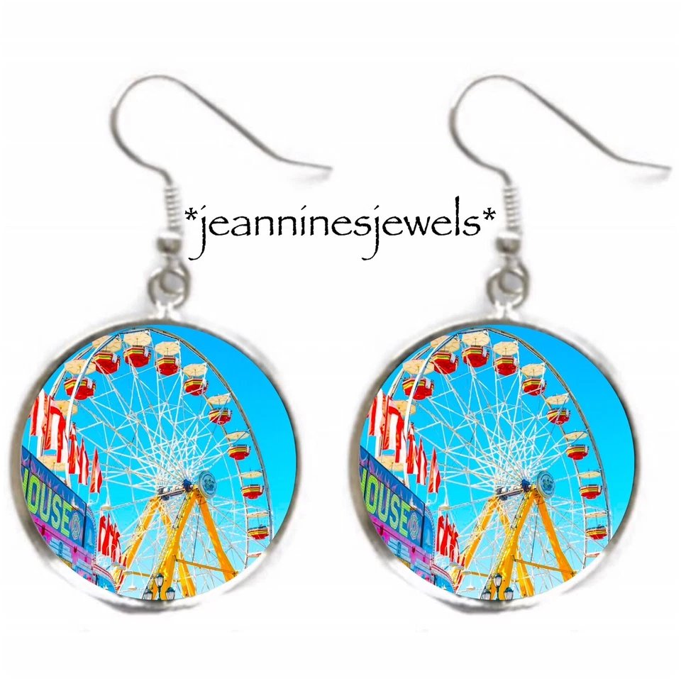 PENDIENTES Impresión Artística de Noria Plata Dije Cuelga Carnaval Feria Estatal del Condado Foto 1 de 4