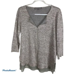 Lola & Sophie Women's size M Heather Taupe Split V-neck Layer Sweater - Picture 1 of 7