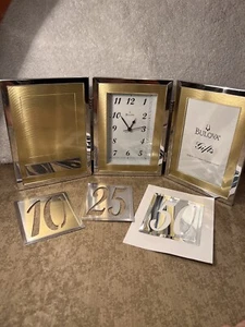 Bulova Tri-fold Anniversary Picture Frame Clock 7.5 x 16.5 Wedding Memories - Picture 1 of 12