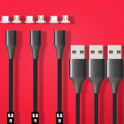 2-in-1 Magnetic Charging Cable 6.6ft 3-Pack for Micro USB USB-C Black - Image 1 of 4