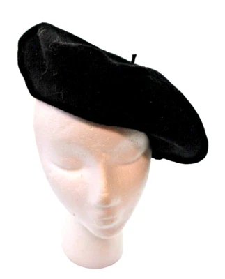 复古 20 世纪 60 年代黑色羊毛贝雷帽 RN 75564 — 第 1/4 张图片