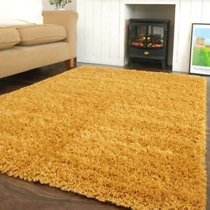 Großer Gelber Shaggy Teppich Super Weich Herz Teppich Tief Wohnzimmer XL Ocker Carpet - Bild 1 von 3