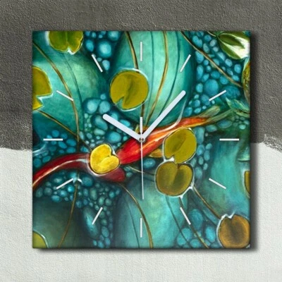 Leinwand Uhr Küche Wohnzimmer Bild 30x30 Malerei Fische Koi Blumen Natur Kunst - Bild 1 von 4