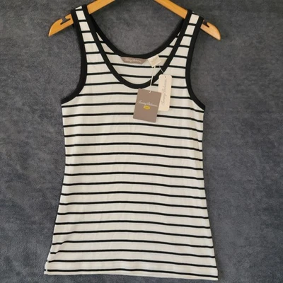 Regata feminina Tommy Bahama média preta branca listrada algodão pima spa nova com etiquetas - Imagem 1 de 4