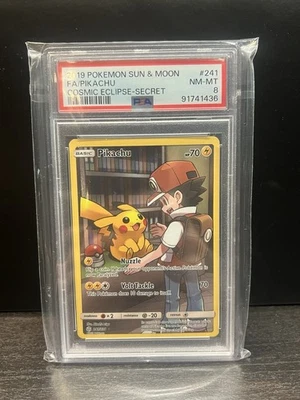 PSA 8 2019 Pokémon Cosmic Eclipse Pikachu Secret Grade Slab TCG Card. - Image 1 of 2