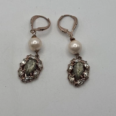 ALEXIS BITTAR Rose Gold Plated Pyrite Doublet Crystals Faux Pearl Drop Earrings - Image 1 of 4