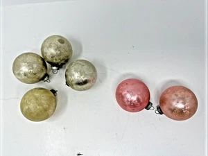 (6) Vintage Ornamento Vetro Rosa Pallido Rotondo Lucido Brite USA Bianco Giallo Opaco Lotto - Foto 1 di 5