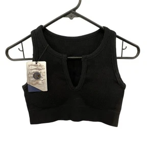 Iuga Größe M schwarz Sport BH Yoga Training NEU gerippter Kerbausschnitt - Bild 1 von 3