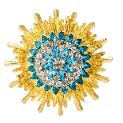 Sunflower Brooch Rhinestone Crystal Gold Flower Plant Pin Jewelry Summer Gift - Image 1 of 4