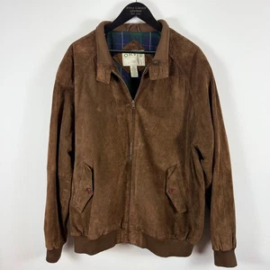 Vintage Orvis Men's XXL Suede Leather Bomber Jacket Full Zip Plaid Lined - Picture 1 of 9