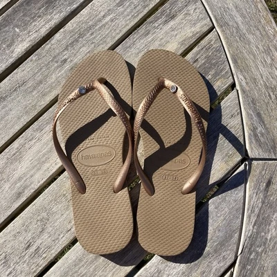 Sandalia Chancla Havaianas Delgada Cristal Glamour Talla 7/8 Oro Rosa Foto 1 de 2