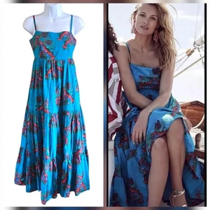 J Crew Lobster Print Tiered Maxi Dress Ultramarine Blue Pockets Sz 00 SOLD OUT - Picture 1 of 13