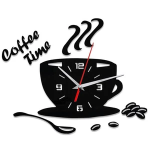DIY Acrylic Mirror Wall Clock Home Decoration Mute Coffee Cup Wall Sticker Quart - Picture 1 of 7