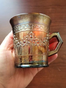 Cracked Red Fenton Carnival Glass Orange Tree Pattern Mug AS IS - Picture 1 of 16