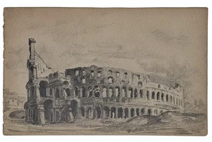 original antike Zeichnung Anonym Landschaft von Rom Kolosseum dessin antique Gemälde - Bild 1 von 3