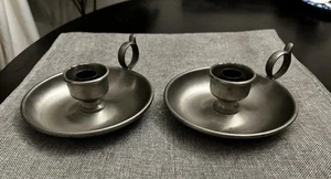 Vintage Pewter Candlestick Holders w/Finger Loop Pfaltzgraff - Set Of 2 - Picture 1 of 7