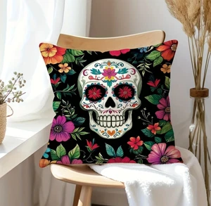Beautiful Mexican Day of Dead Skulls Pillow Covers 18"x18" inch 4 PC SET NICE! - Picture 1 of 5