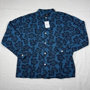 Forever 21 Blue Tropical Flower Print Long Sleeve Shirt / Jacket - Size Large - Picture 1 of 7