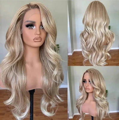 Ombre Blonde With Platinum Streaks 13x4 Lace Front Wig 100% human Hair Wigs - Image 1 of 4