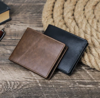 Men's Genuine Leather Billfold Slim Wallet Credit Card Holder Engraving Support - Image 1 of 4