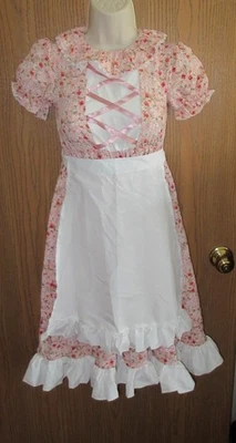 3 pc. PIONEER PRAIRIE cotton reenact PINK HALLOWEEN costume long dress M girls - Image 1 of 4