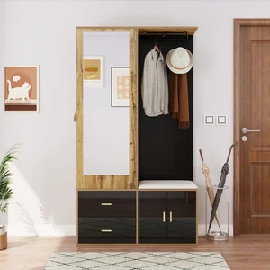Garderoben-Set Garderobe mit Spiegel Schuhschrank Schuhbank Kleiderstange Haken - Bild 1 von 11