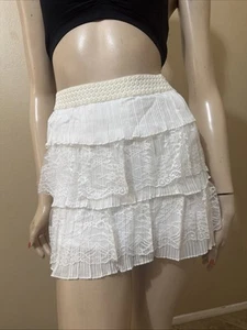 Damenrock weiß Polyester Freizeit Spitze Lagenlook Linie elastische Taille Größe S (4-6) - Bild 1 von 19
