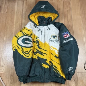 Giacca puffer vintage logo atletica Splash verde Bay Packers uomo grande NFL anni 90 - Foto 1 di 19