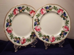 Minton England Pink Roses w/Green Salad Plates (2) Gold Edges Exc Cond 8.5" - Picture 1 of 9