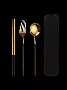 NEW Cutlery Three-piece Stainless Steel Portable Spoon Fork Chopsticks Set - Picture 1 of 6