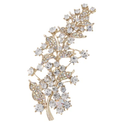 Broche prendedor clásico diseño floral flor transparente estrás tono dorado 4" Foto 1 de 4