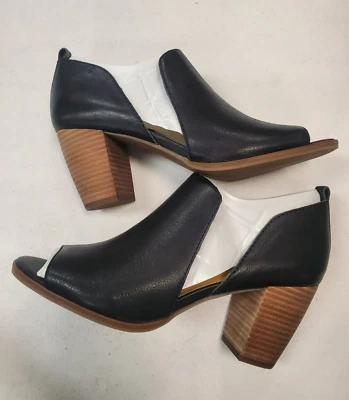 Lucky Brand Junai Tacón Bloque Punta Abierta Mujer Talla 9 Negro Sillín Cuero F9B-2310 Foto 1 de 4