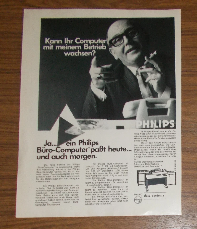 Seltene Werbung PHILIPS P350 Büro-Computer kann mit Betrieb wachsen 1969 - Image 1 of 1