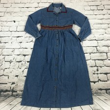 Vintage Erika & Co Women's Dress Denim Button Up Long Sleeve Modest Size Small S