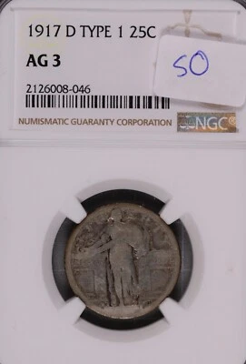 1917-D Type 1 Standing Liberty Silver Quarter NGC AG-3 #8-046 - Image 1 of 2
