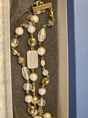 Браслет из хрустального стекла с надписью Lia Sophia искусственный жемчуг золотистый AB 6/8 дюйма новый в коробке  - Изображение 1 из 4