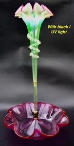 Victorian Cranberry & Uraniumn/Vaseline Glass Epergne Centrepiece/Trumpet 49.5cm - Picture 1 of 17