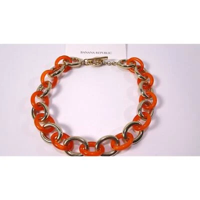 Banana Republic Women's Glamour Orange Resin Gold Link Toggle Necklace 78 - Image 1 of 4