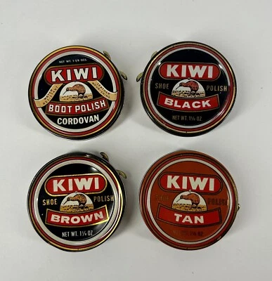Lote de 4 latas de pulido para botas de zapatos Kiwi 39 centavos 1-1/8 oz negro marrón tostado cordobés Foto 1 de 4