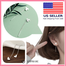 Chain Tassel Earrings 999 Sterling Silver Clover Heart Fashion Woman Jewelry Ear