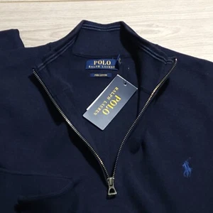 New Polo Ralph Lauren Men’s 1XB Navy 1/4 Zip Pima Cotton Pullover Sweater NWT - Picture 1 of 9