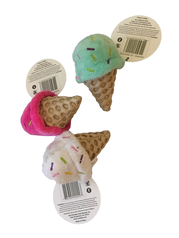 Multipet Cat Toy Catnip Ice Cream Cone Lot of 3 plush 3 inch TOYS Colors vary - Image 1 of 1
