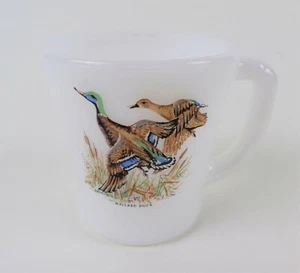 Vintage Fire King Coffee Cup Mug Mallard Duck Milk Glass Oven Ware 1960s 1970s - Picture 1 of 4