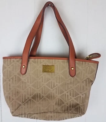 Ralph Lauren Signature Print marrón tostado mediano bolso de mano ribete de cuero Foto 1 de 3