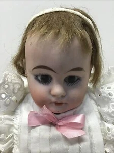 Muñeca Bisque Antigua Hombro/Cuerpo de Cuero 14" Marcado 1900 11/0 Ojos Marrones - Imagen 1 de 15