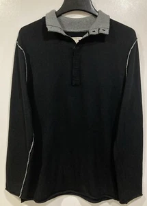 Carbon 2 Cobalt Sweater Mens Large Cotton/Cashmere Henley Black Modern Casual - Picture 1 of 7