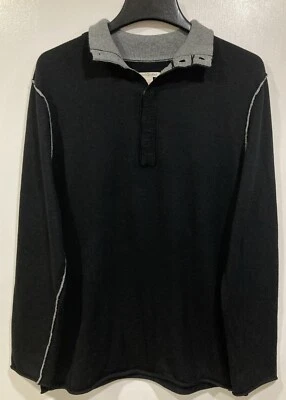 Carbon 2 Cobalt Sweater Mens Large Cotton/Cashmere Henley Black Modern Casual - Image 1 of 4