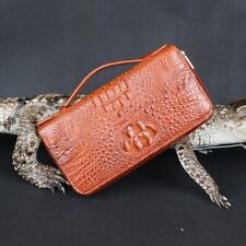 Brown Alligato.r Crocodil.e Leather Wallet for men, brown croco men long wallet